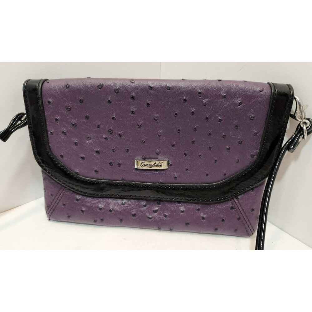 Grace Adele Faux Ostrich Purple and Black Crossbody Purse/Clutch
